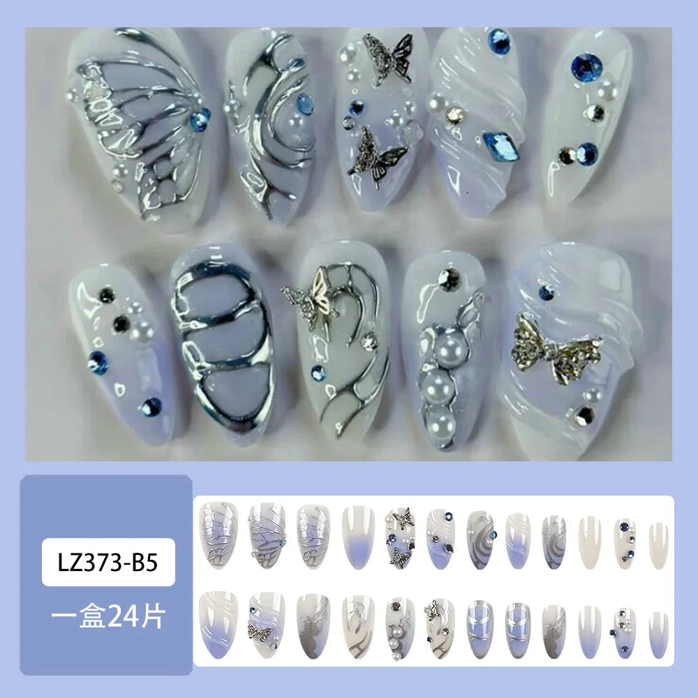 Romantic Y2K Star Press-On Nails, 24-Piece Almond Set