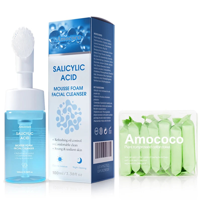 AMOCOCO Facial Cleanser Set with Compressed Towels