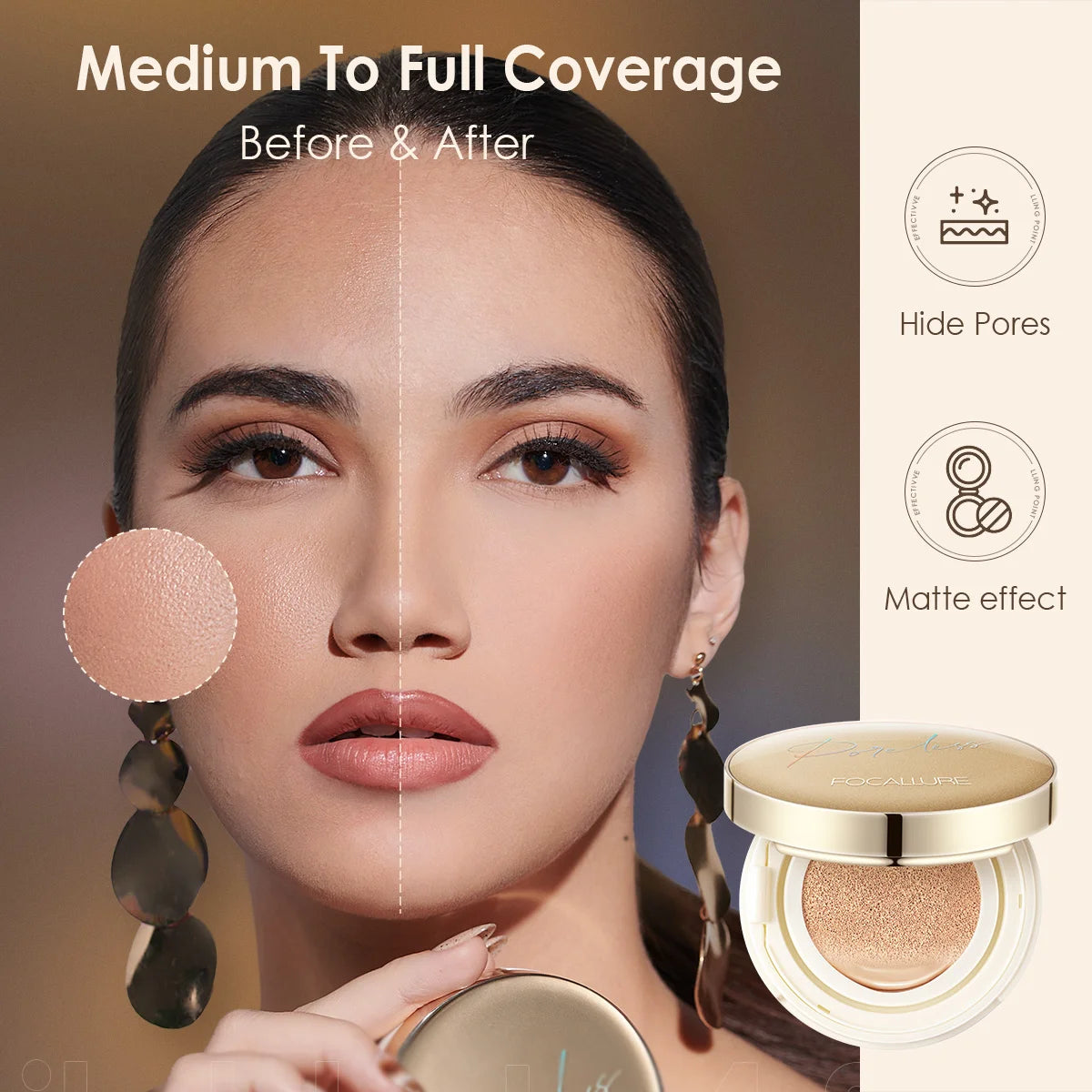 FOCALLURE Waterproof Matte Air Cushion Foundation, 12g