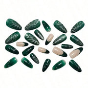Cool-Tone Green Cat Eye Press-On Nails, 24-Piece Set