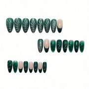 Cool-Tone Green Cat Eye Press-On Nails, 24-Piece Set