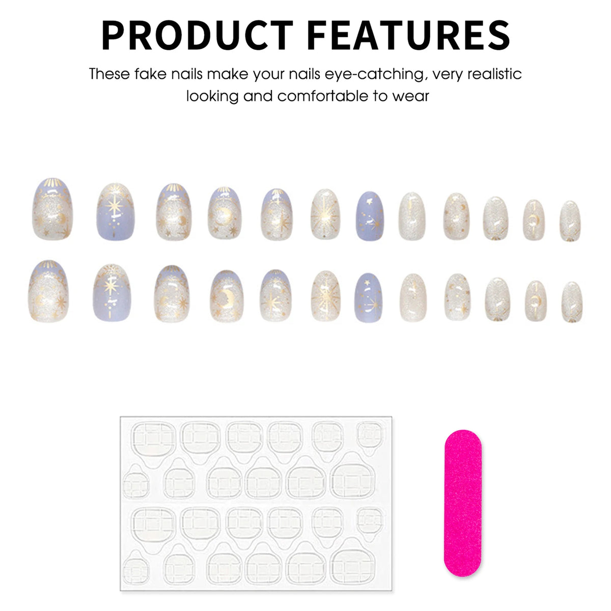 Romantic Y2K Star Press-On Nails, 24-Piece Almond Set