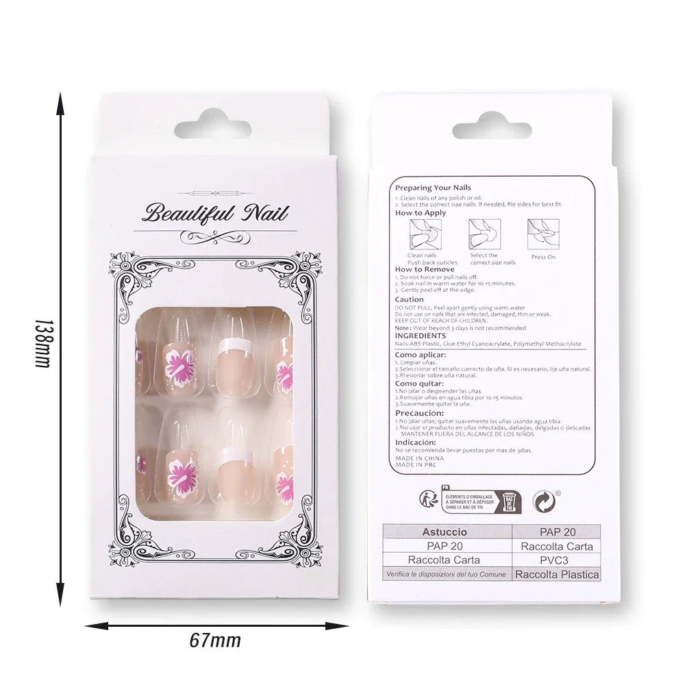 Pink Floral French Press-On Nails, 24-Piece Set