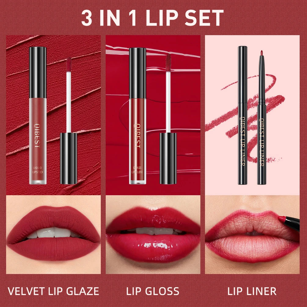 QIBEST 3-Piece Liquid Lip and Lip Liner Set