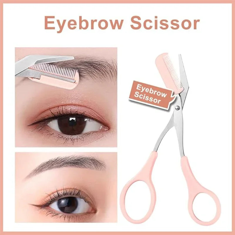 Eyebrow Trimmer Set with Curved Razor, Scissors and Comb
