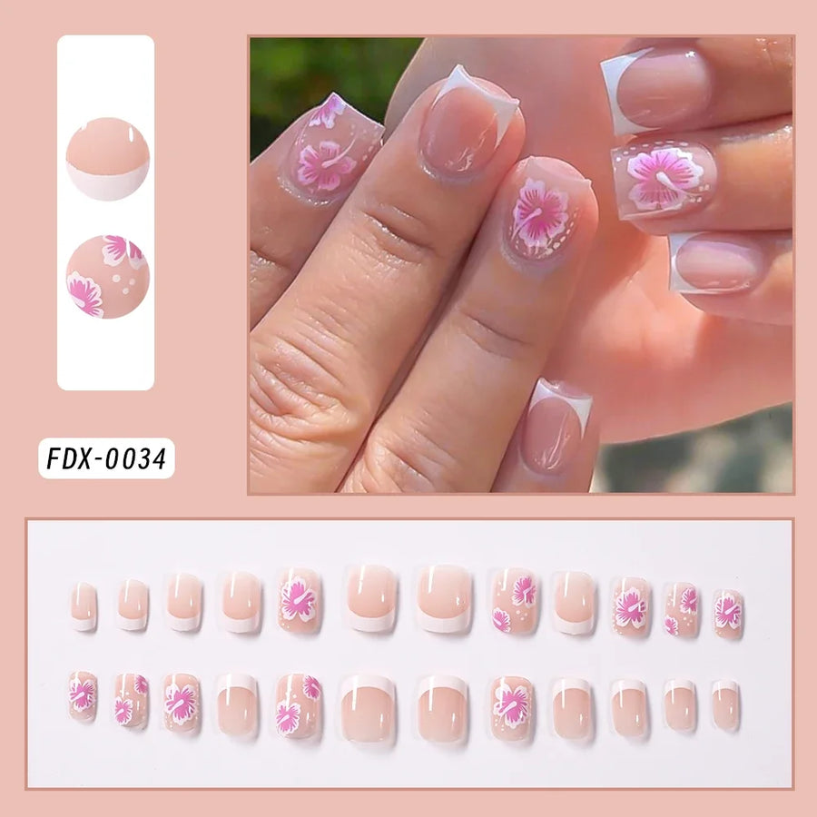 Pink Floral French Press-On Nails, 24-Piece Set
