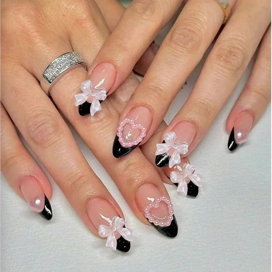 French Tip Orchid Press-On Nails, 24-Piece Leopard Set