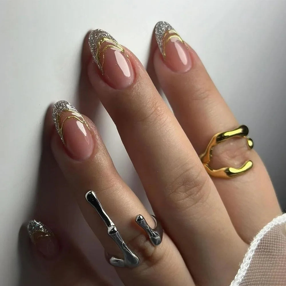 Metallic Cat Eye French Press-On Nails, 24-Piece Set