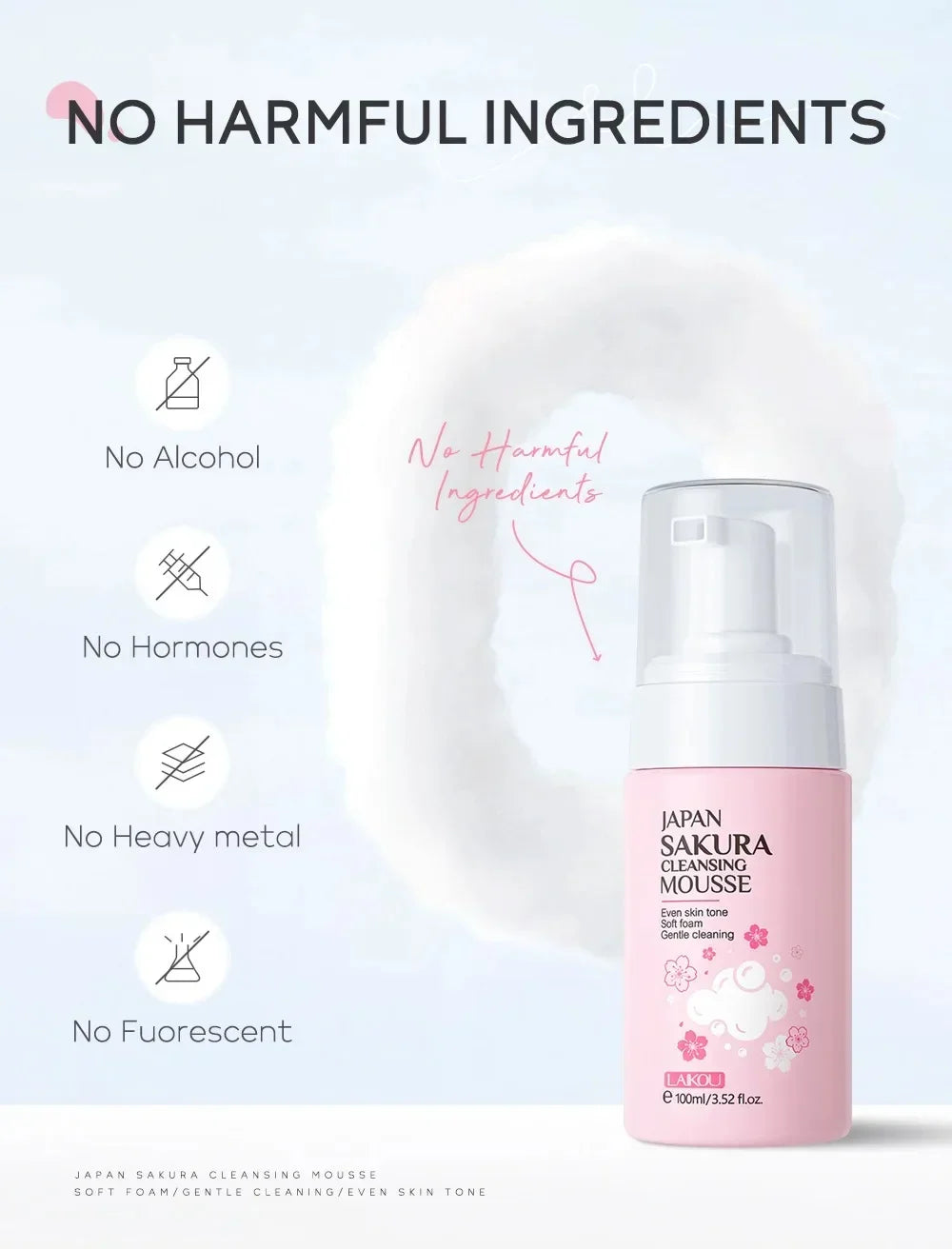 LAIKOU Japan Sakura Facial Cleansing Mousse, 100 ml