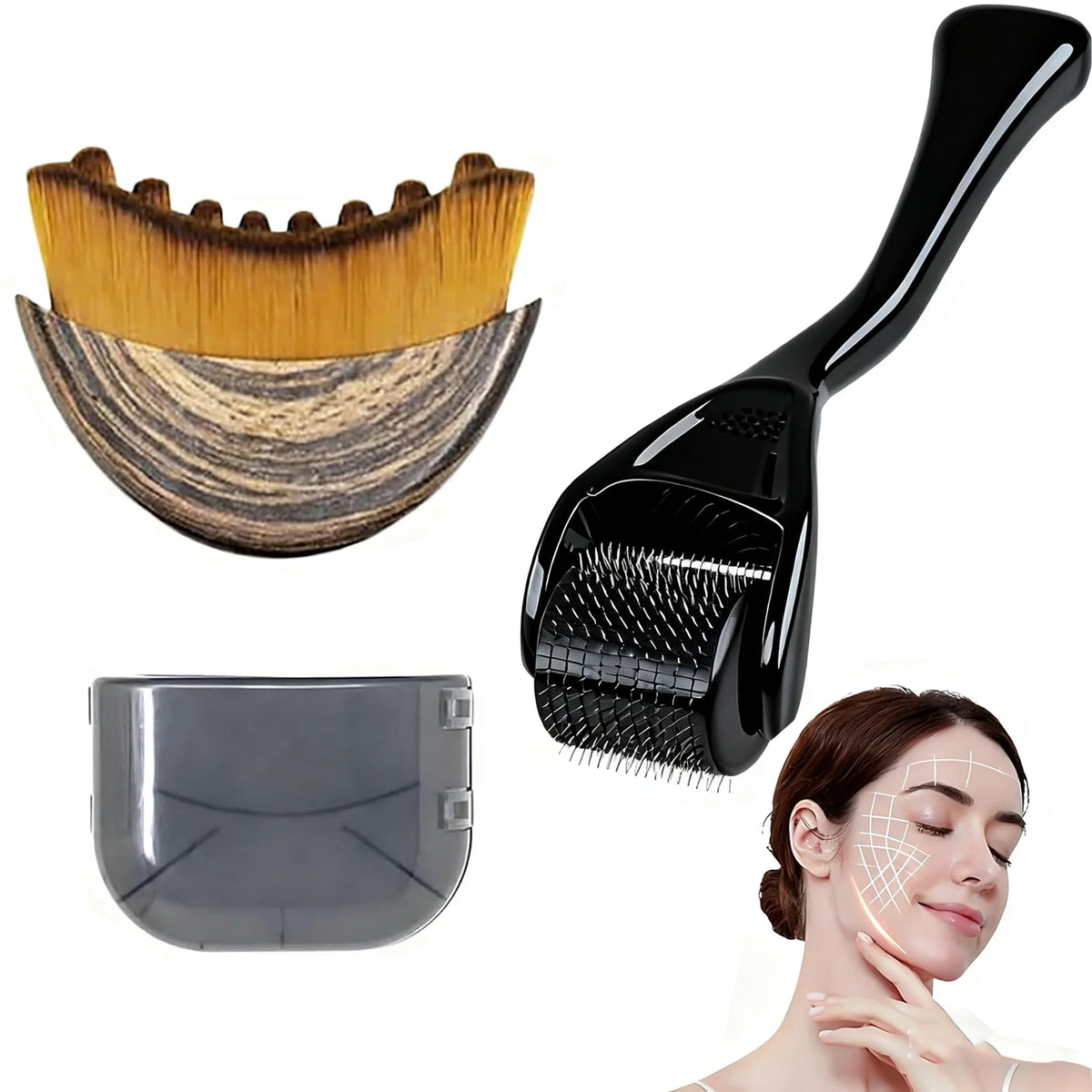 2-Piece Facial Contour Brush and Derma Roller Set