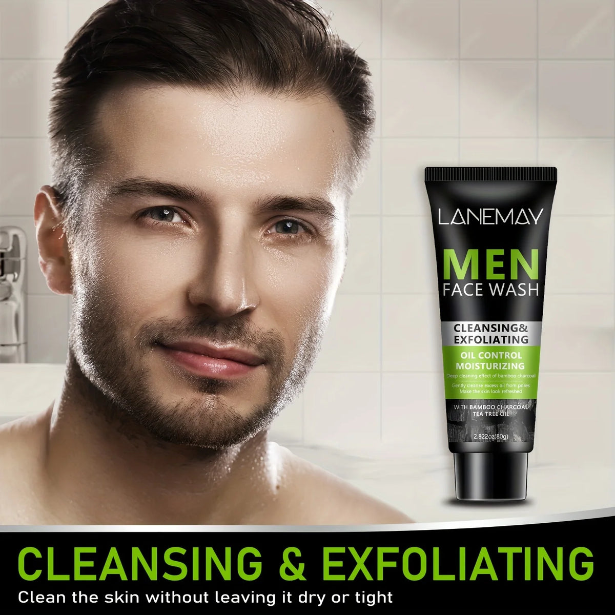 Men's Bamboo Charcoal and Volcanic Mud Face Wash, 80 g