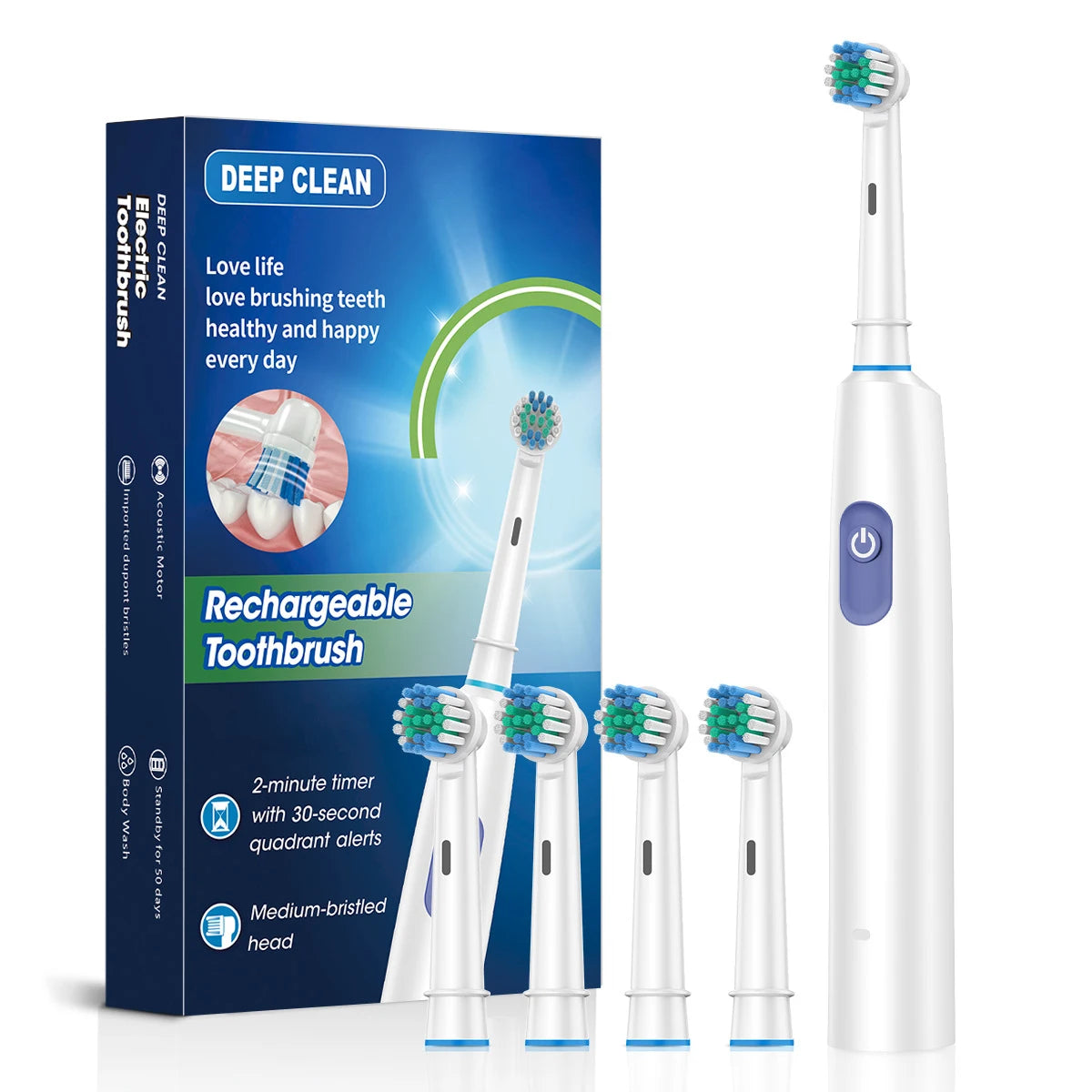 Rechargeable Rotary Electric Toothbrush with Timer and Multiple Modes