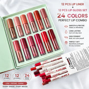 12-Piece Matte Liquid Lipstick and Lip Liner Set