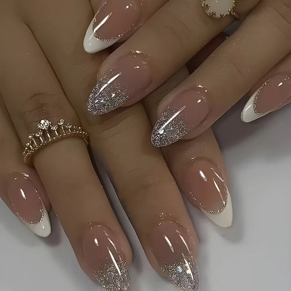 Metallic Cat Eye French Press-On Nails, 24-Piece Set