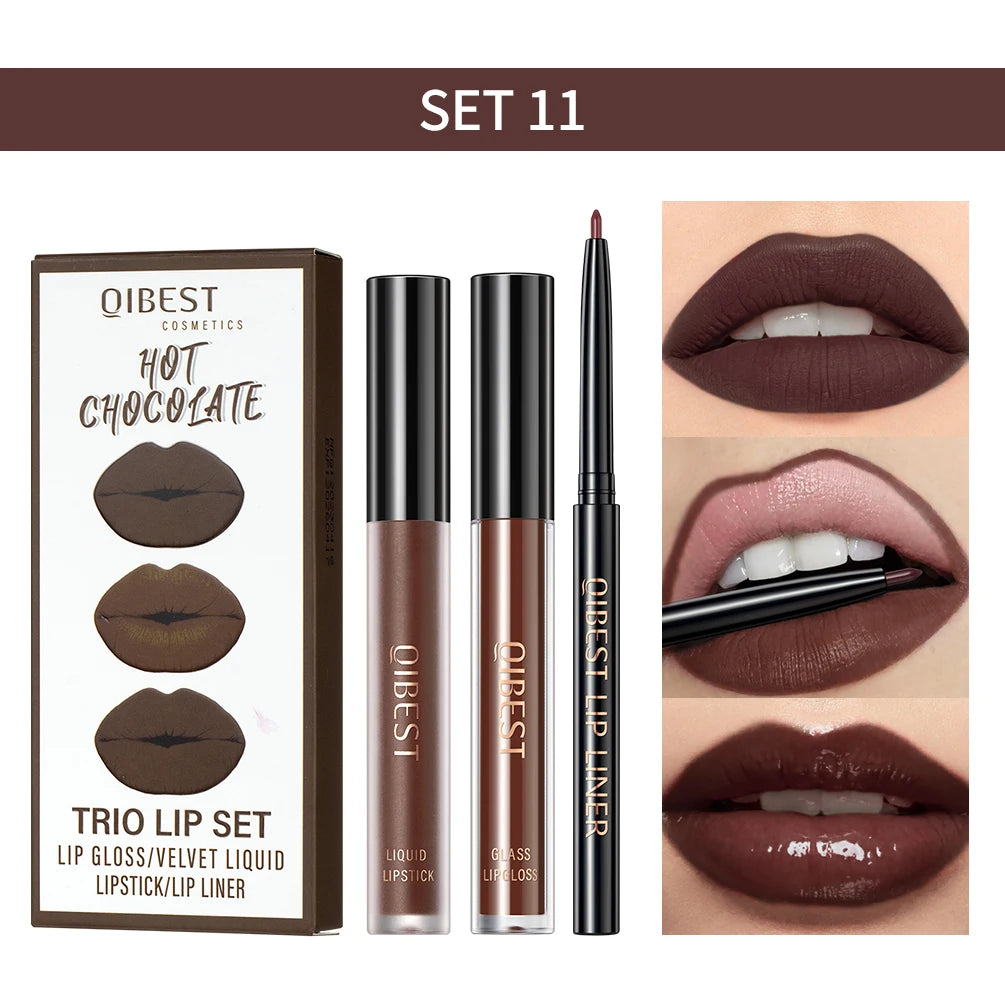 QIBEST 3-Piece Liquid Lip and Lip Liner Set