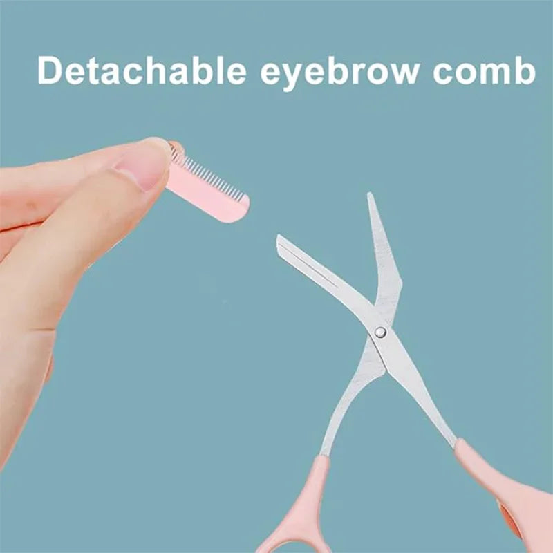 Eyebrow Trimmer Set with Curved Razor, Scissors and Comb