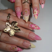 Pearl Starlight Floral Press-On Nails, 24-Piece Set