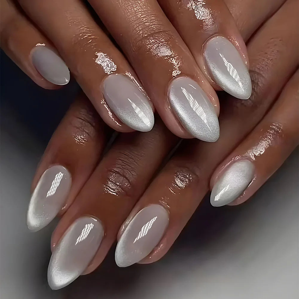 Metallic Cat Eye French Press-On Nails, 24-Piece Set