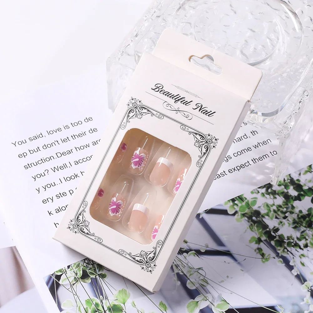 Pink Floral French Press-On Nails, 24-Piece Set