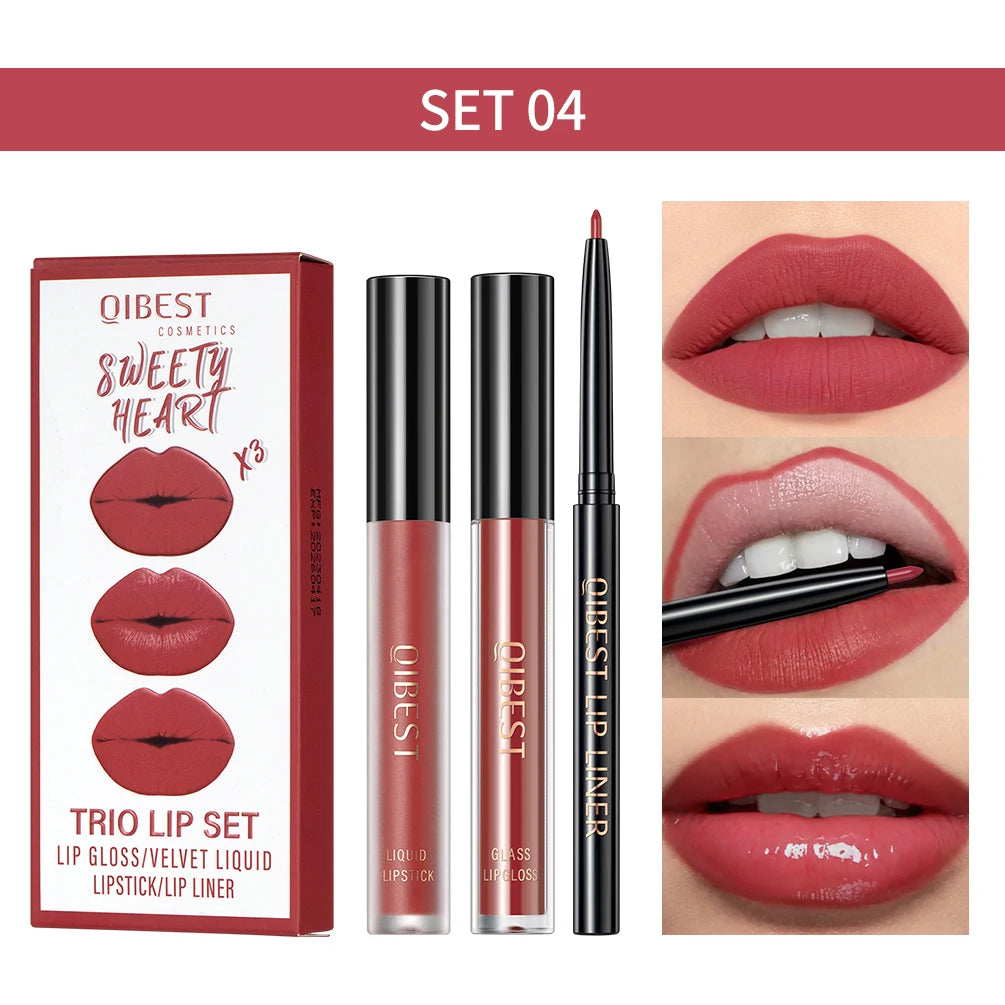 QIBEST 3-Piece Liquid Lip and Lip Liner Set