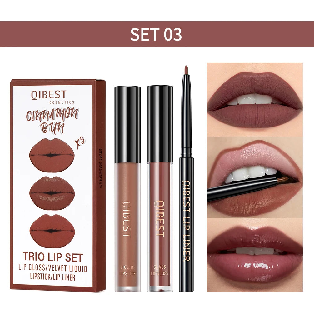 QIBEST 3-Piece Liquid Lip and Lip Liner Set