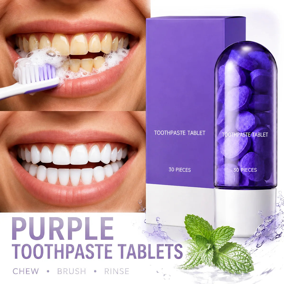 Purple Teeth Whitening Tablets, 30 Pieces