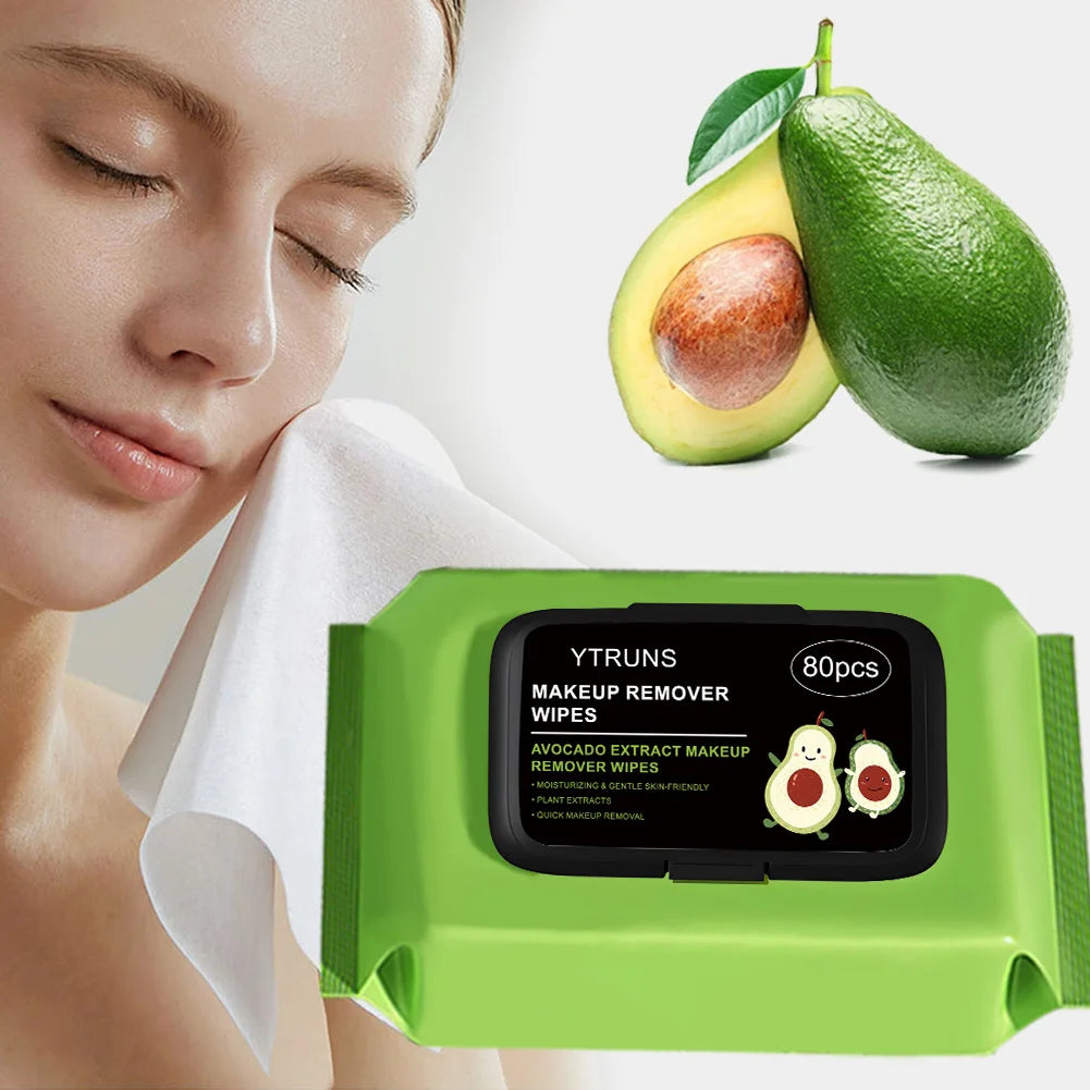 Avocado-Scented Makeup Removing Wipes, 80 Pieces