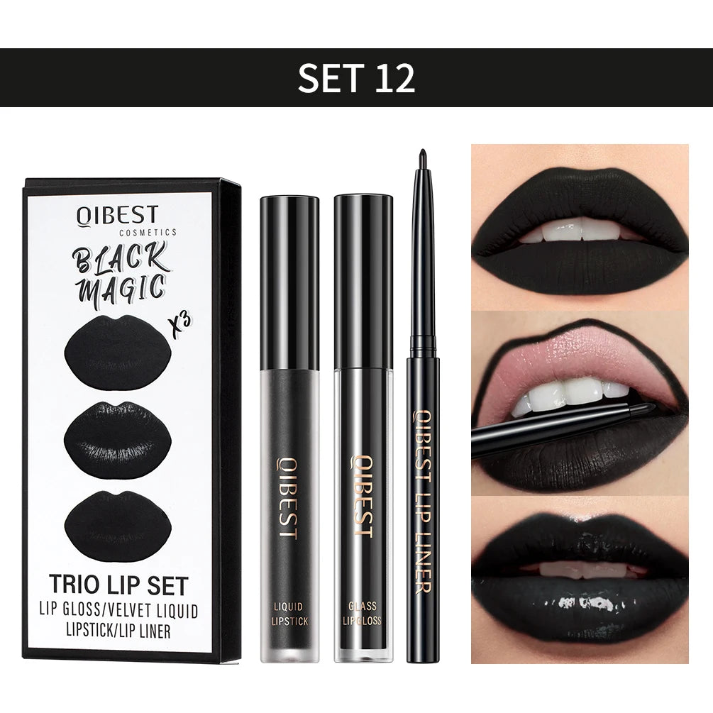 QIBEST 3-Piece Liquid Lip and Lip Liner Set