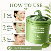 Holy Basil Bubble Clay-to-Foam Facial Mask with PHA, 90 g