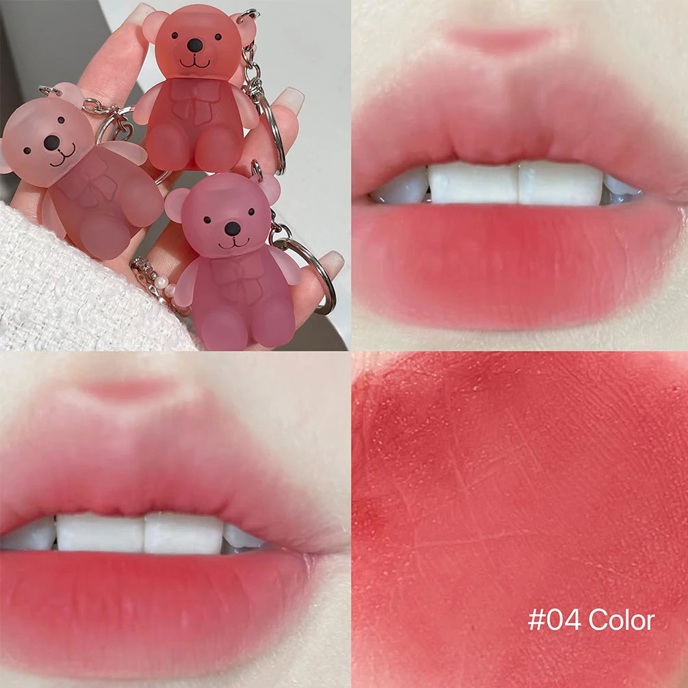 QIBEST Cute Bear Velvet Lip Mud Keychain
