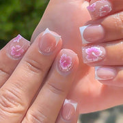 Pink Floral French Press-On Nails, 24-Piece Set