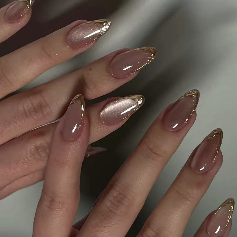 Metallic Cat Eye French Press-On Nails, 24-Piece Set