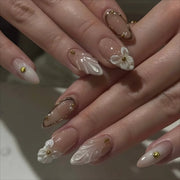 Pearl Starlight Floral Press-On Nails, 24-Piece Set
