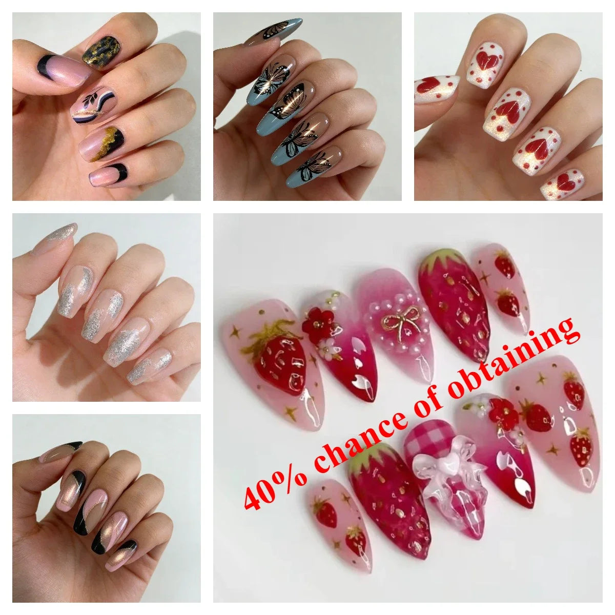 Pearl Starlight Floral Press-On Nails, 24-Piece Set