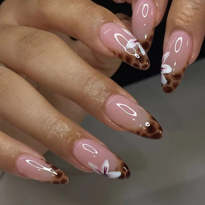 French Tip Orchid Press-On Nails, 24-Piece Leopard Set