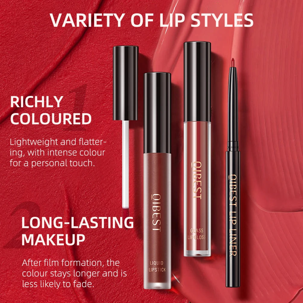 QIBEST 3-Piece Liquid Lip and Lip Liner Set