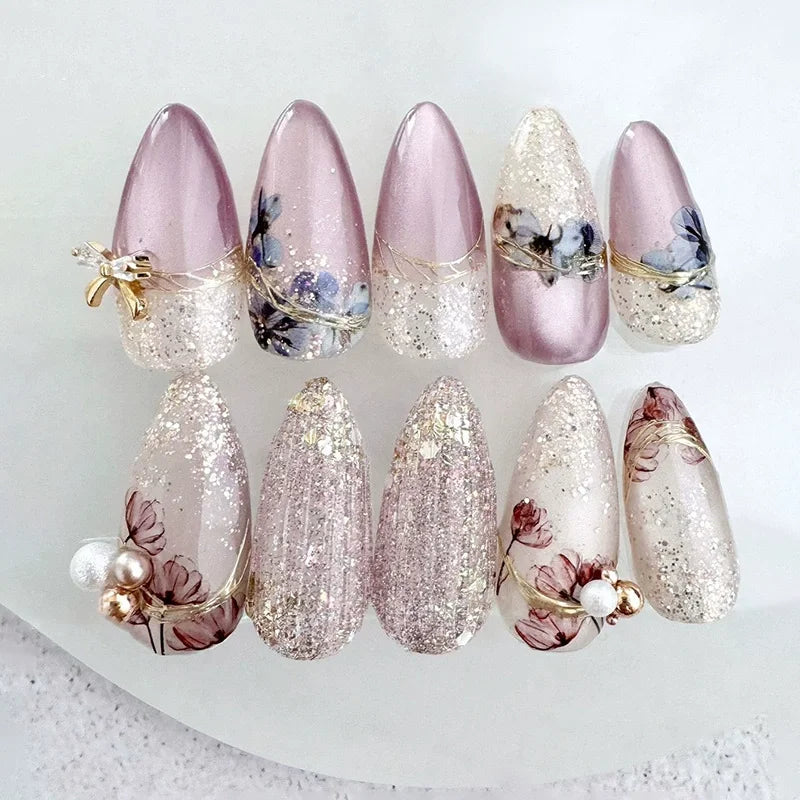 Metallic Cat Eye French Press-On Nails, 24-Piece Set