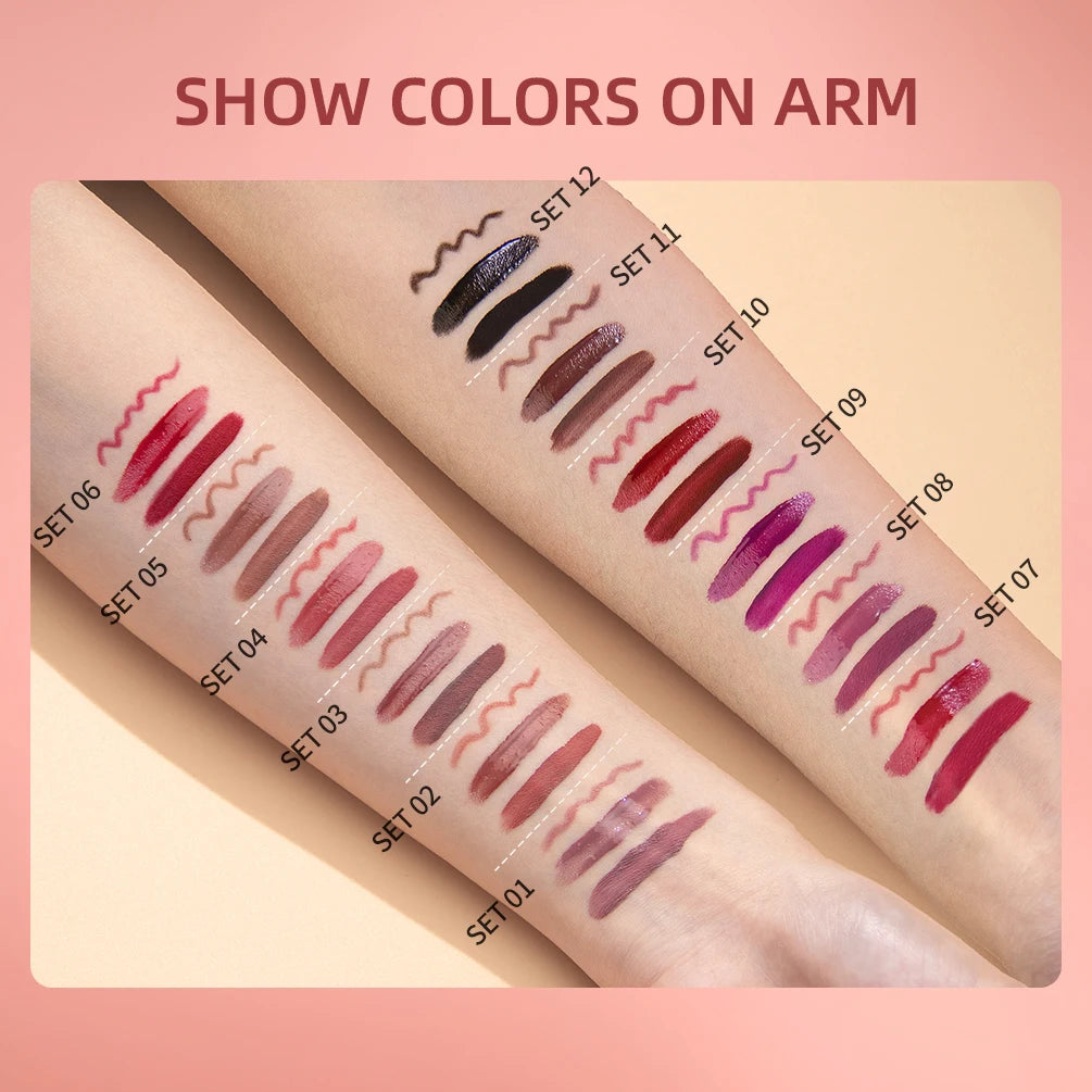 QIBEST 3-Piece Liquid Lip and Lip Liner Set