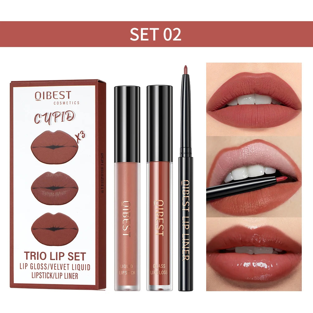 QIBEST 3-Piece Liquid Lip and Lip Liner Set