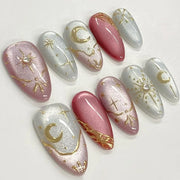 Romantic Y2K Star Press-On Nails, 24-Piece Almond Set