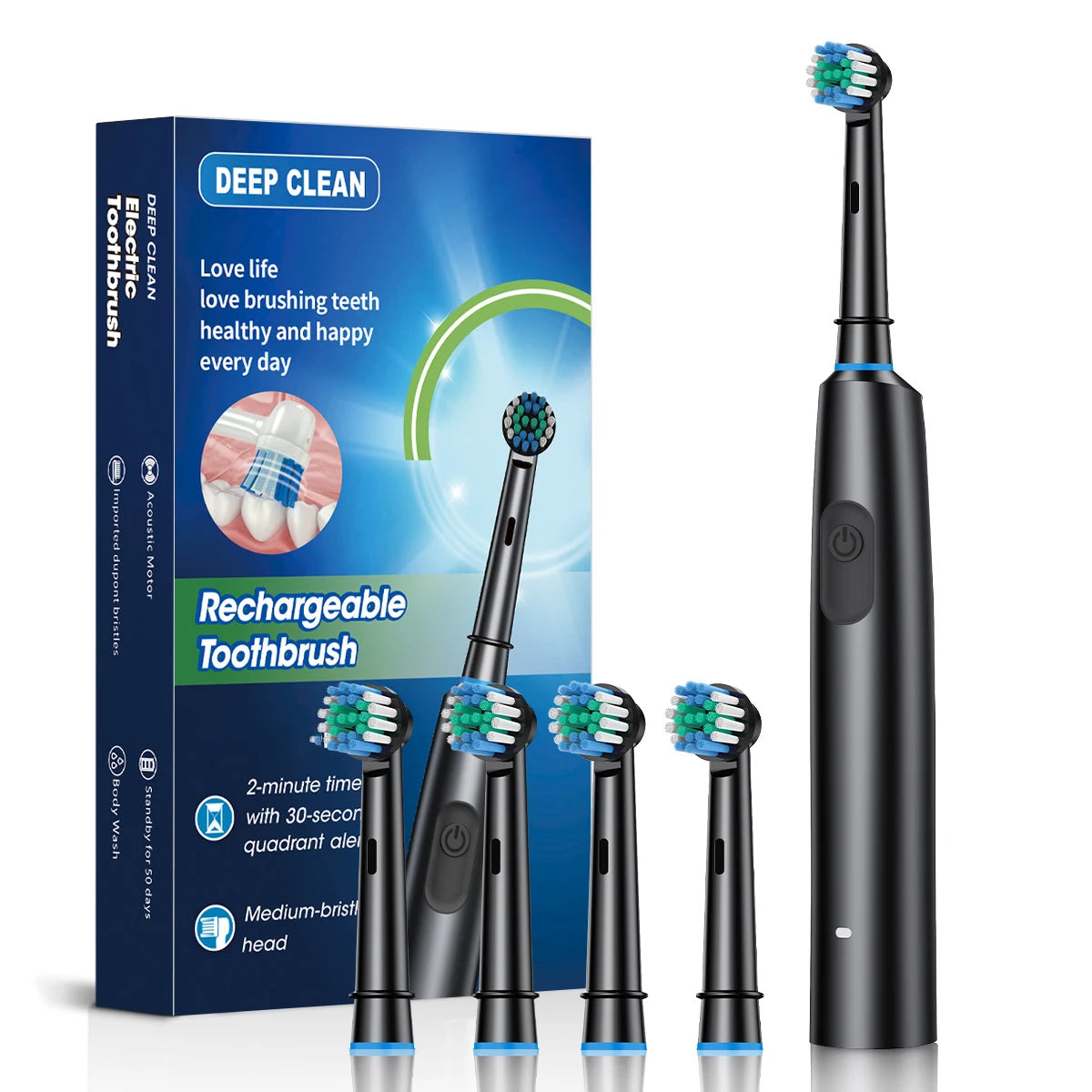 Rechargeable Rotary Electric Toothbrush with Timer and Multiple Modes