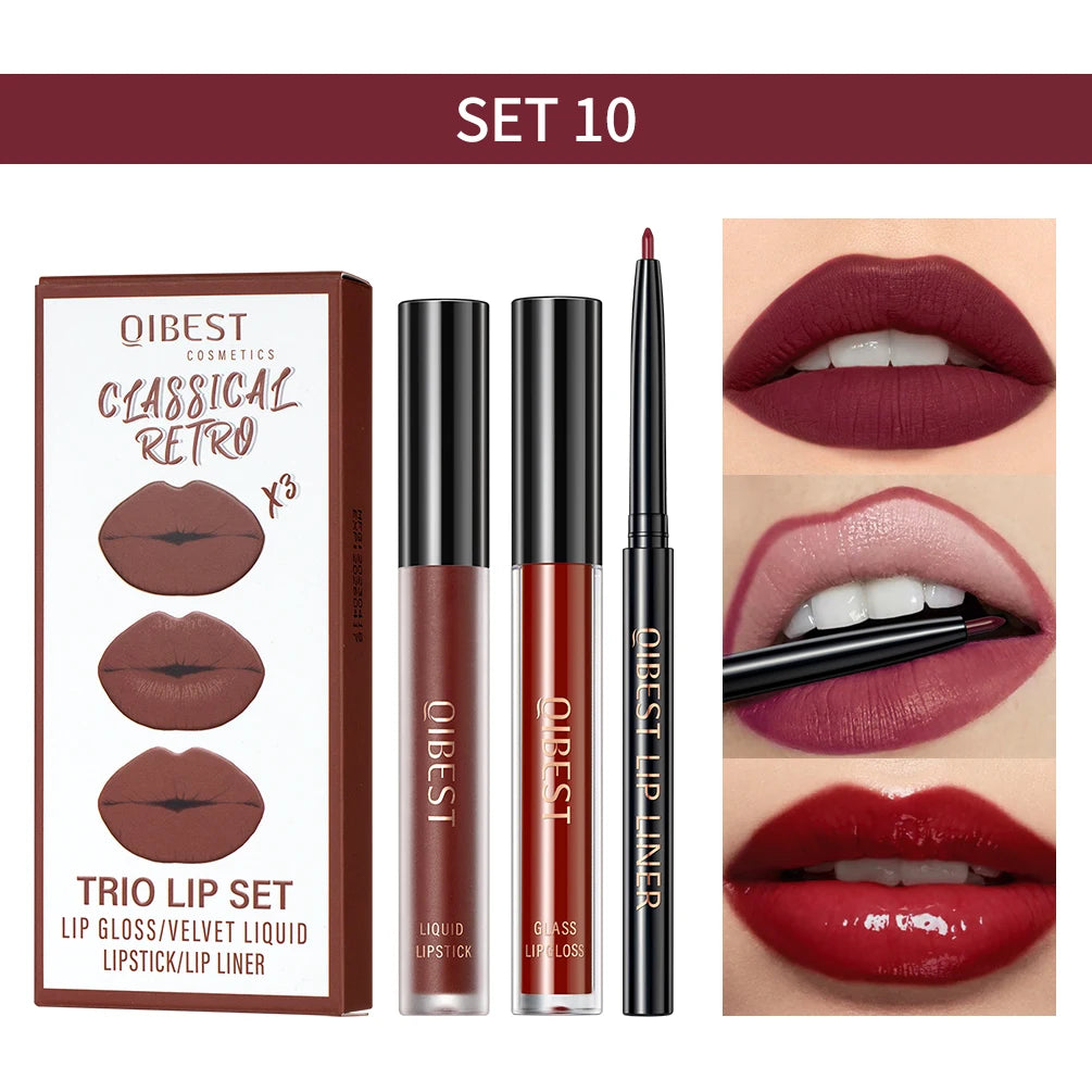 QIBEST 3-Piece Liquid Lip and Lip Liner Set