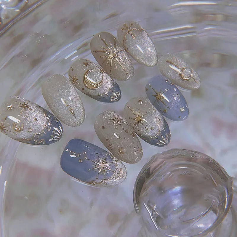Romantic Y2K Star Press-On Nails, 24-Piece Almond Set