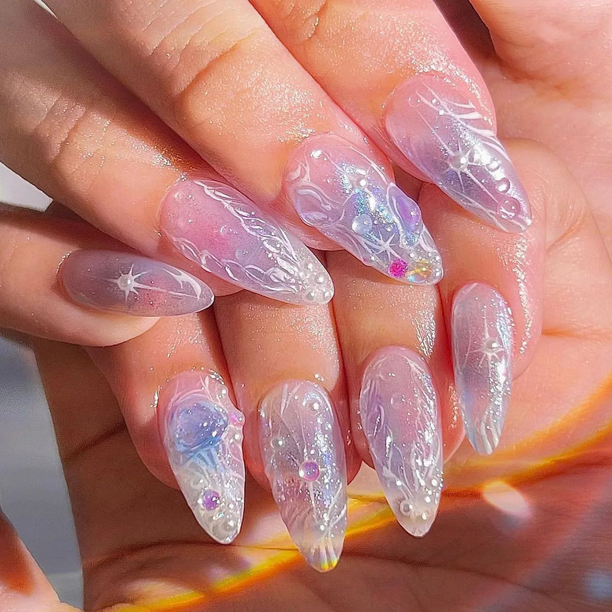Romantic Y2K Star Press-On Nails, 24-Piece Almond Set