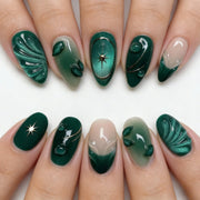 Cool-Tone Green Cat Eye Press-On Nails, 24-Piece Set