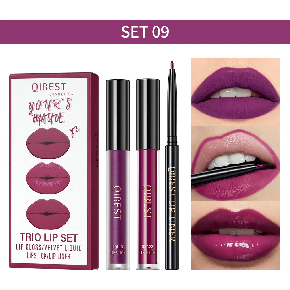 QIBEST 3-Piece Liquid Lip and Lip Liner Set