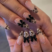 French Tip Orchid Press-On Nails, 24-Piece Leopard Set
